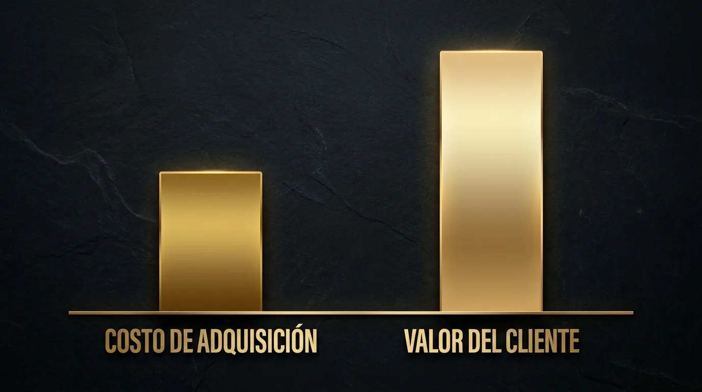 Gráfica de dos barras comparando el costo de adquisición contra el valor del cliente