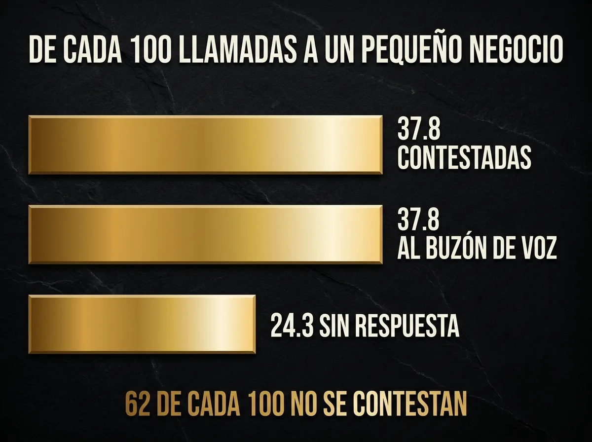 Gráfica: de cada 100 llamadas a un pequeño negocio, 37.8 se contestan, 37.8 caen al buzón y 24.3 no reciben respuesta