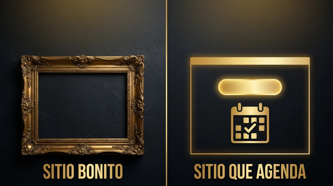 Comparación entre un sitio bonito, representado como un marco decorativo vacío, y un sitio que agenda